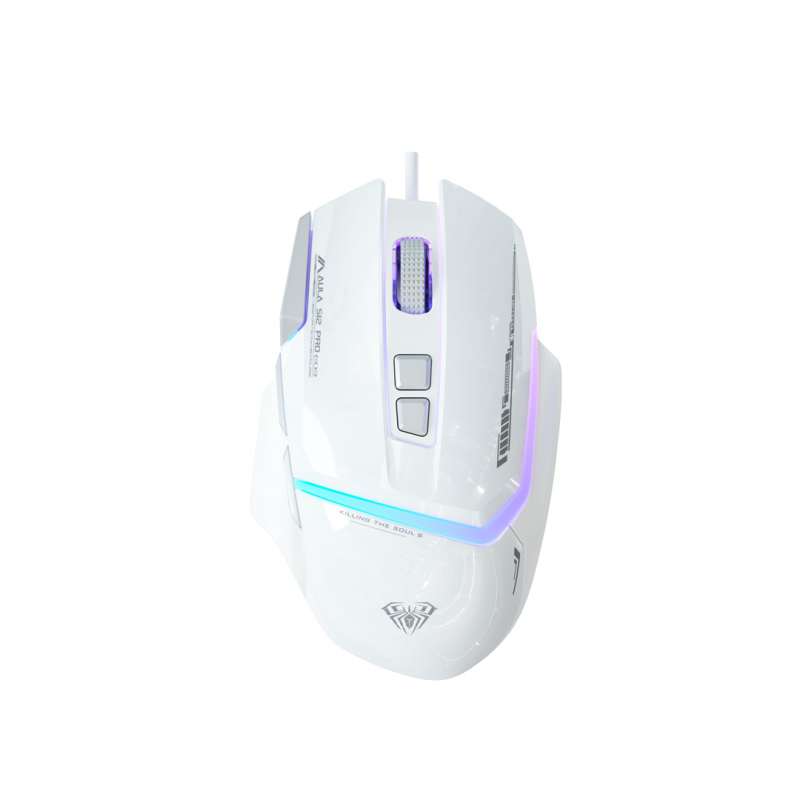 Игровая проводная мышь AULA S12 Pro, RGB, эргономичная, White