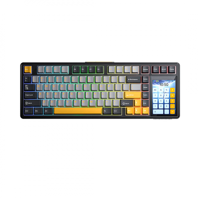 Игровая механическая клавиатура AULA L99, беспроводная/проводная, Bluetooth + 2.4GHz + USB-C, RGB, 3.8\" дисплей, ENG, Gray-Yellow
