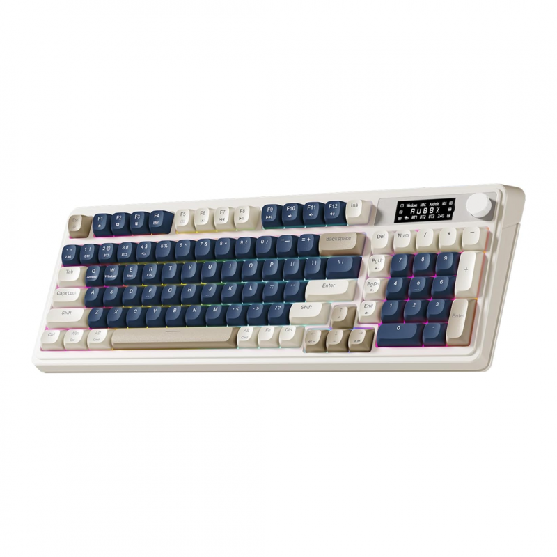 Игровая клавиатура AULA S99 Pro, 98%, беспроводная/проводная, Bluetooth + 2.4GHz + USB-C, RGB, LCD-дисплей, ENG, Gray-Blue