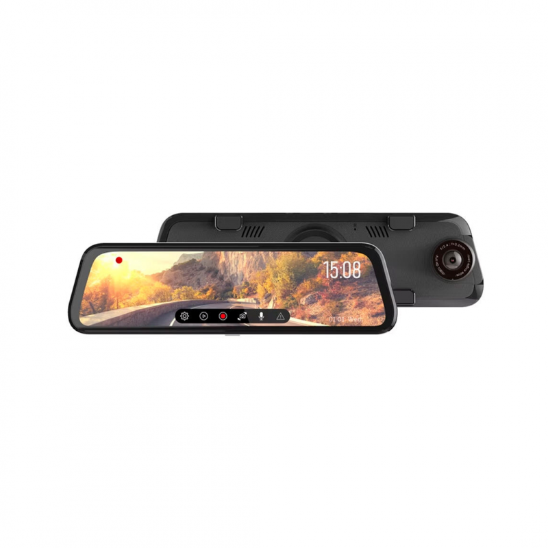 Автомобильный видеорегистратор-зеркало HP F799W Mirror Dual Cam, Super HD 1296P, 9.35″ сенсорный экран, угол обзора 140°, черный