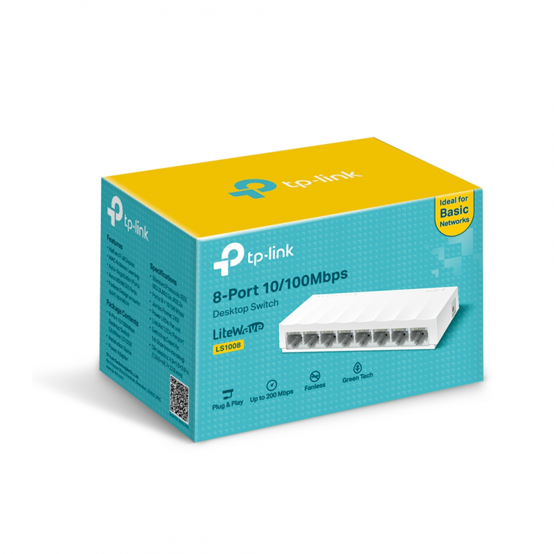 Коммутатор TP-Link LiteWave LS1008, 8 портов RJ45, 10/100 Мбит/с, неуправляемый