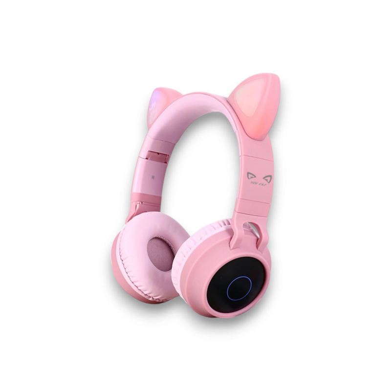 Детские беспроводные наушники BT028C Gray-Pink с ушками и микрофоном