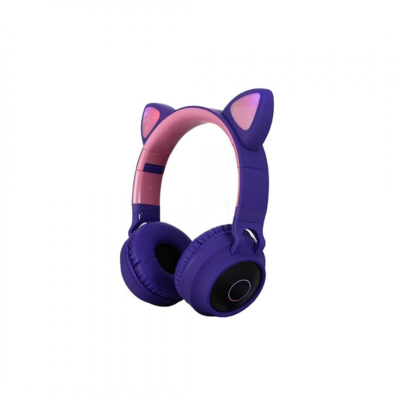 Детские беспроводные наушники BT028C Violet с ушками и микрофоном