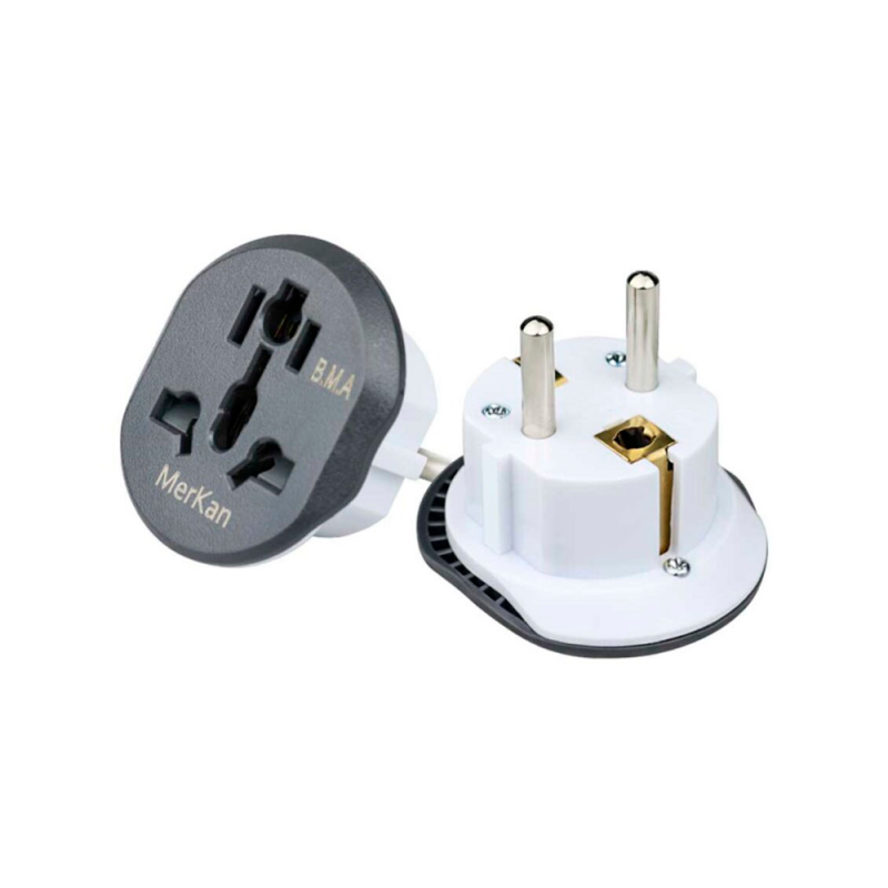 Переходник MERKAN KT168 для розеток (C 3 пин на 2 пина / Черный с белым цвет)