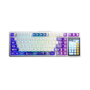AULA L99 oýun mehaniki klawiaturasy, simsiz/simli, Bluetooth + 2.4GHz + USB-C, RGB yşyklandyryş, 3.8\" ekran, ENG, Purple-White