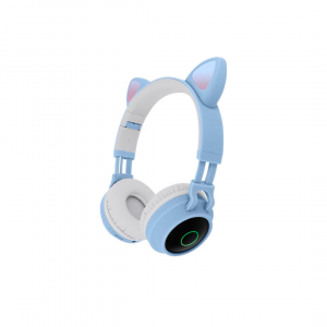 Детские беспроводные наушники BT028C Gray-Blue с ушками и микрофоном